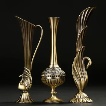 Europos retro povas vaza metalo lydinio, aukso/bronzos maža vaza modernus stalo antikvariniai kūrybos namuose dekoratyvinių gėlių butelis/ąsotis