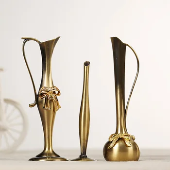 Europos retro povas vaza metalo lydinio, aukso/bronzos maža vaza modernus stalo antikvariniai kūrybos namuose dekoratyvinių gėlių butelis/ąsotis