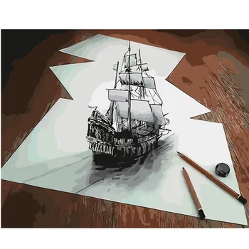 3D naują tapybos buriavimo Namų Dekoro abstrakčiai valtis piešimo paveikslėlį Numeriai Rankų darbo apdailos Drobė gyvenimo kambario Sienos Menas