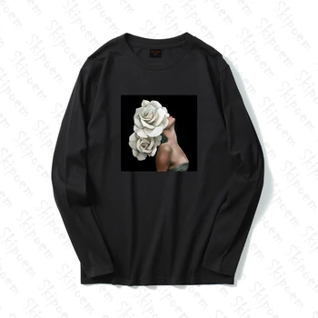 Šiaurės Seksualus Meno Moters Su Gėlėmis T-shirt Moterims, Harajuku Tumblr Derliaus korėjos Stiliaus Plius Dydis Medvilnės ilgomis Rankovėmis Streetwear