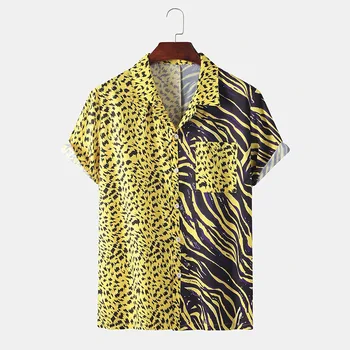 Laukinis Leopardas Spausdinti Vasaros Marškinėliai Vyrams Mados Hip-Hop Mens Trumpas Rankovės Marškinėliai Atsitiktinis Kratinys Chemise Homme su Kišenėje