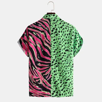 Laukinis Leopardas Spausdinti Vasaros Marškinėliai Vyrams Mados Hip-Hop Mens Trumpas Rankovės Marškinėliai Atsitiktinis Kratinys Chemise Homme su Kišenėje
