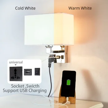Reguliuojamas E27 LED Lemputės Sienos Lempos Jungiklį, USB Lizdas, Audinio Miegamojo Lovos Kambarį Modernių Namų Sienos šviesos