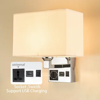 Reguliuojamas E27 LED Lemputės Sienos Lempos Jungiklį, USB Lizdas, Audinio Miegamojo Lovos Kambarį Modernių Namų Sienos šviesos