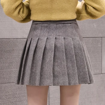Atsitiktinis Streetwear Klostuotas Sijonas Moterų Žiemos Vilna Trumpi Sijonai-line Mini Jupe Femme Pilka Juoda Saia Kawaii Mokyklos Čiuožėjas Sijonas