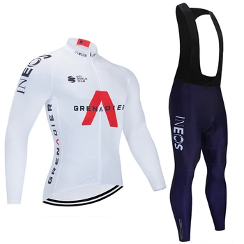 Naujas baltos spalvos INEOS dviračių džersis 20D Dviratį Sportinės Kelnės vyrams, ilgai Ropa Ciclismo Šilumos Vilnos dviračių Maillot Culotte