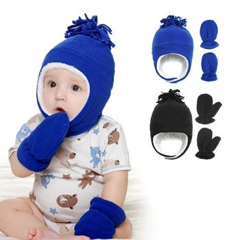 Bamblys Kūdikių Žiemą Šiltas Vilnos kepurė ir Pirštinė Nustatyti Kūdikio Vaikai Pilotas Skrybėlę ir Pirštines, skirtas Kūdikiams, Kūdikių Priedai