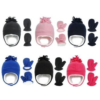 Bamblys Kūdikių Žiemą Šiltas Vilnos kepurė ir Pirštinė Nustatyti Kūdikio Vaikai Pilotas Skrybėlę ir Pirštines, skirtas Kūdikiams, Kūdikių Priedai