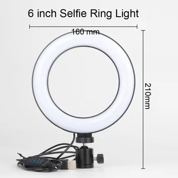 6 Colių 16cm Žiedas Šviesos diodų (LED) Selfie 20cm Stovo, Trikojo Darbalaukio Pritemdomi 