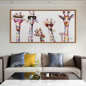 Mielas Nešioti Akinius Žirafos Šeimos Drobės Tapybos Sienos Menas, Plakatų ir grafikos Gyvūnų Nuotraukos, Vaikų Darželio Kambario Dekoro