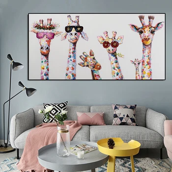 Mielas Nešioti Akinius Žirafos Šeimos Drobės Tapybos Sienos Menas, Plakatų ir grafikos Gyvūnų Nuotraukos, Vaikų Darželio Kambario Dekoro