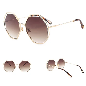 Mados akiniai nuo saulės moteris Prabangos prekės Gradientas akinius Derliaus Negabaritinių saulės akiniai ponios Metalo Rėmas Retro ruda очки UV400
