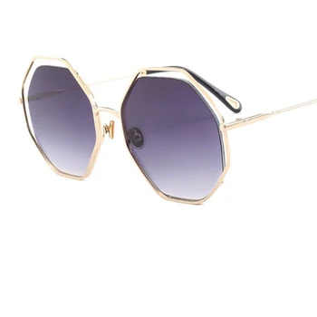Mados akiniai nuo saulės moteris Prabangos prekės Gradientas akinius Derliaus Negabaritinių saulės akiniai ponios Metalo Rėmas Retro ruda очки UV400