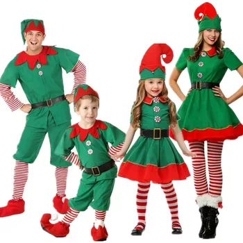 Moterų, Vyrų, Berniukas, Mergaitė, Kalėdų Elf Kostiumai Vaikams, Suaugusiems, Šeimos Žalia Elf Cosplay Kostiumai Karnavaliniai Šalies Prekių Puras XXXS-4XL