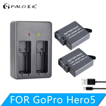 2vnt AHDBT-501 AHDBT501 Hero5 Baterija Akku+ USB LED 2-Port Įkroviklį su C Tipo Uosto GoPro Hero 5 GoPro Hero 6 Kameros Baterijos