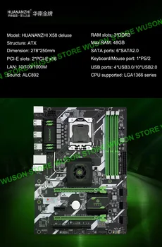 HUANANZHI X58 Deluxe pagrindinė Plokštė Bundle Parduoti Procesorius Intel Xeon X5675 6 Heatpipes Radiatorius Didelis Markės Atminties 24G(3*8G) RECC
