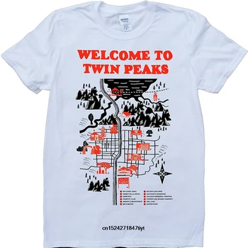 Juokinga Vyrų marškinėliai white t-shirt tshirts tee Black Twin Peaks Žemėlapis Vyrų Mados T-shirt