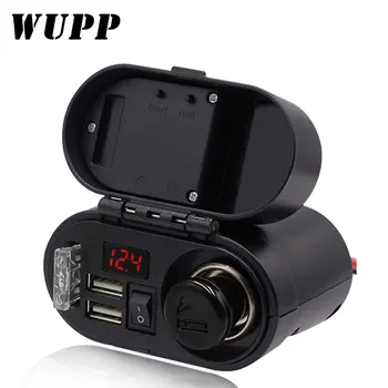 WUPP Motociklo Cigarečių Degiklio Lizdas, USB Dual Greitas Įkroviklis Voltmeter Skaitmeninis Laikrodis Switch Valdymo Vandeniui OCP