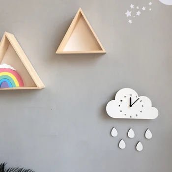 Vaikai Miegamojo Sienos Laikrodis Mielas Debesis lietaus lašas 3D Sieniniai Laikrodžiai, Skirta Vaikų Kambario Laikrodis Darželio Medienos Patvarus Vaikų Namų Dekoro