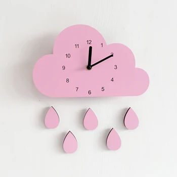 Vaikai Miegamojo Sienos Laikrodis Mielas Debesis lietaus lašas 3D Sieniniai Laikrodžiai, Skirta Vaikų Kambario Laikrodis Darželio Medienos Patvarus Vaikų Namų Dekoro