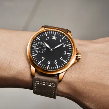 Mens watch 45mm vyrų rankinio mechaninė žiūrėti ST3600, 6497 vertus likvidavimo judėjimo Žalvario, plieno atveju šviesos sterilūs dial rankas
