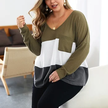 Rudenį plius dydis moterų megztinis 6XL -10XL krūtinė 175CM plius dydis plonas seksualus V-kaklo, ilgomis rankovėmis susiuvimo kišenėje mados džemperis