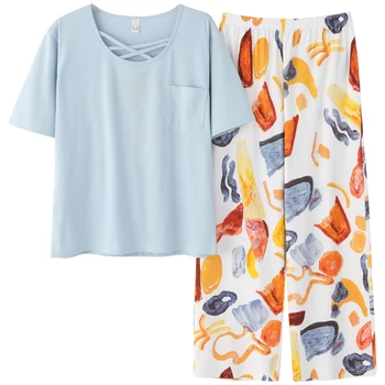 Havajų stiliaus trumpomis rankovėmis atsitiktinis tracksuit vasaros medvilnės moterų pižama komplektas plius dydis M-XXXL pijamas mujer