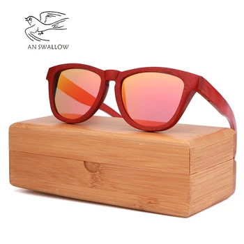 Bambuko medienos, bambuko raudona retro akiniai nuo saulės luxe, poliarizuota akiniai nuo saulės, akiniai nuo saulės moterims Prekės ženklo Dizaineris sunglass Atostogų dovanų