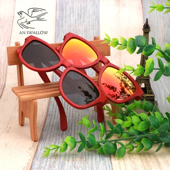 Bambuko medienos, bambuko raudona retro akiniai nuo saulės luxe, poliarizuota akiniai nuo saulės, akiniai nuo saulės moterims Prekės ženklo Dizaineris sunglass Atostogų dovanų
