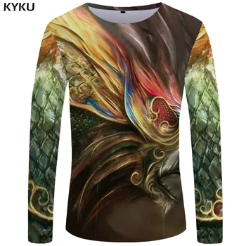 KYKU Dragon marškinėliai Vyrams, ilgomis rankovėmis marškinėliai Spalva Streetwear Gotikos Drabužių Anime Spausdinti Marškinėlius Hip-hop Juokinga T shirts