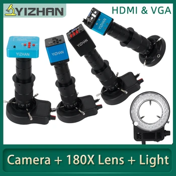 Naujas 38MP 13MP HDMI VGA full HD 1080P 60F/S Pramonės Skaitmeninio Mikroskopo Vaizdo Kamera 180X C-mount Objektyvas LED šviesos žiedas YIZHAN