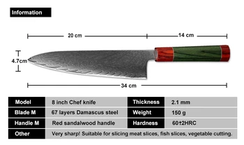 XITUO Damaske Chef Peilis 8 Kampo Rankenos Profesinės Japonija vg10 Damasko Plieno Virtuvės Gabaliuką Supjaustyti Mėsos Cleaver Žuvis, Suši Peilis