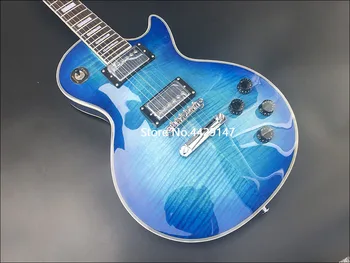 2020 m. Aukštos kokybės Užsakymą Elektrinė gitara,Kietas Raudonmedžio korpusas Su Mėlyna dygsniuotas klevas,Aukso Aparatūros,nemokamas pristatymas!
