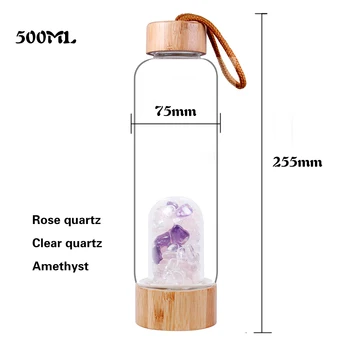 Runyangshi 1pc 550ml Natūralių Kristalų Žvyro Gydymo rose kvarco ，ametistas ir aiškiai kvarco Eliksyras Kvarco Kristalo Vandens Butelis
