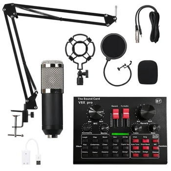BM 800 Mikrofonas su V8X Pro Garso plokštė BM800 Mikrofonas Profesinės Kondensatoriaus Mikrofonas, Kompiuterių Transliacijų Įrašymas