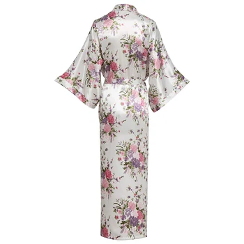 Viskozė Satino Panele Ilga Mantija Spausdinti Gėlių Chalatas Kimono Atsitiktinis Sleepwear Namų Drabužių Plius Dydžio Nuotaka Bridesmaid Padažu Suknelė