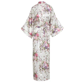 Viskozė Satino Panele Ilga Mantija Spausdinti Gėlių Chalatas Kimono Atsitiktinis Sleepwear Namų Drabužių Plius Dydžio Nuotaka Bridesmaid Padažu Suknelė