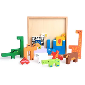 Logwood Mediniai žaislai, Mediniai smulkinimo blokas blokai gyvūnų creative building block Mokymosi ir Švietimo, vaikų žaislai vaikas