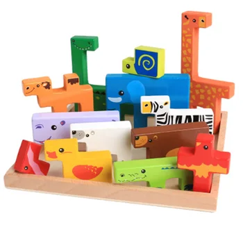 Logwood Mediniai žaislai, Mediniai smulkinimo blokas blokai gyvūnų creative building block Mokymosi ir Švietimo, vaikų žaislai vaikas
