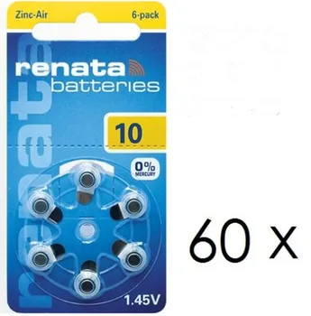 60 batterie RENATA MARATONE ZA10 apparecchi acustici 105mAh 1,45 V ZINCO rayovac
