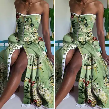 Moterims, Elegantiška Suknelė Bohemijos Gėlių Spausdinti Šalis, Ilgas, Maxi Suknelės 2021 VONDA Paplūdimio Atostogų Sundress Vestido Plius Dydis