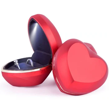 Aukštos kokybės širdies formos LED žiedas, papuošalų dėžutės merginų, pakabukas dvigubą žiedą pakuotės dėžutė su logotipą