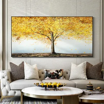 Didelės drobės tapybos namų interjero sienų tapybos paveikslų rankomis dažyti aliejus, tapyba likimo medis