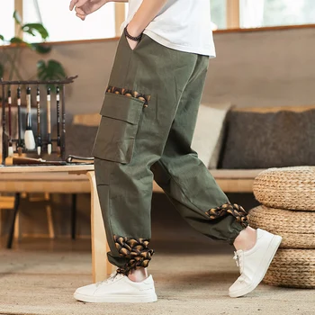 Laisvalaikio Medvilnės Skalbiniai Vyrų Haremas Kelnės Elastinės Juosmens Multi-Pocket Mens Krovinių Kelnės 2020 Naujų Pieštukų Kelnes Vyrų Streetwear