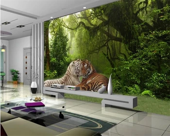 Beibehang Užsakymą tapetai Miško tigrų džiunglės freskos miegamasis, gyvenamasis kambarys su sofa-lova, TV foną, sienos, namo apdailos 3d tapetai