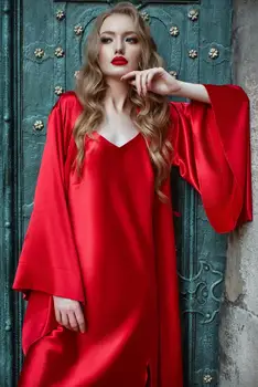 Dviejų dalių Naujas Seksualus apatinis Trikotažas Raudona Moterų Ponios Nuotaka Rūbeliai Kimono Skraiste, Satino, Šilko, Nėrinių Naktį Dėvėti Suknelė Sleepwear