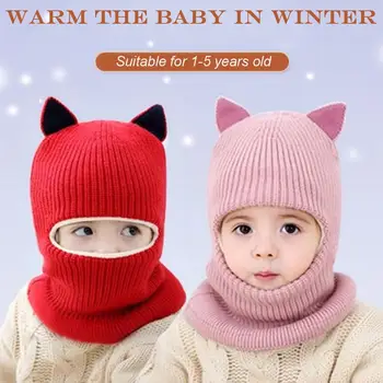Vaikai Žiemą Kepurės Ausis Mergaitės Berniukai Vaikams Šiltos Kepurės Šalikas Nustatyti Kūdikio variklio Dangčio Enfant Megzti Mielas Skrybėlė Mergaitė Berniukas