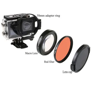 58mm 16x Priartinimas HD Makro Objektyvo + Raudonas Filtras 58mm, Adapterio Žiedas Objektyvo Dangtelis SJ6 Legenda Gopro 3 4 Fotografijos Reikmenys
