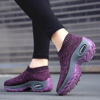 Moterų Mada vaikščioti Pėsčiomis Paslysti ant Kojinės Platforma Slaugytoja Sneaker Mezgimo Kvėpuojantis Lengvi Batai