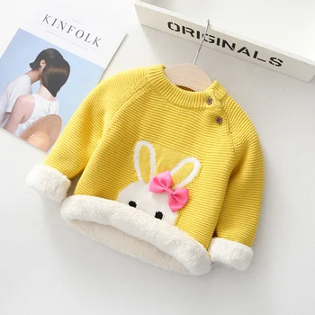 2020 Nauja Vaikų Dėvėti Mergina megztinis Rudenį, žiemą Animacinių filmų Triušis aksomo sustiprinti kūdikio šiltas megztinis megztas megztinis 0-2 y